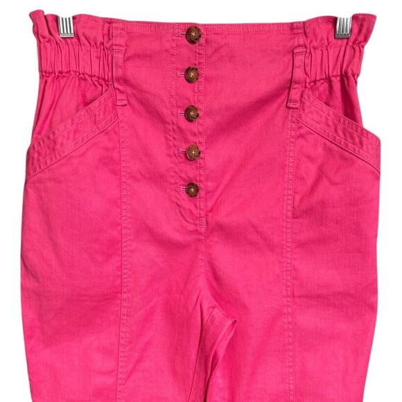 Sezane Arthuro Trousers Paper Bag Pants High Waisted Bright Pink Size 38 Medium - Picture 5 of 14